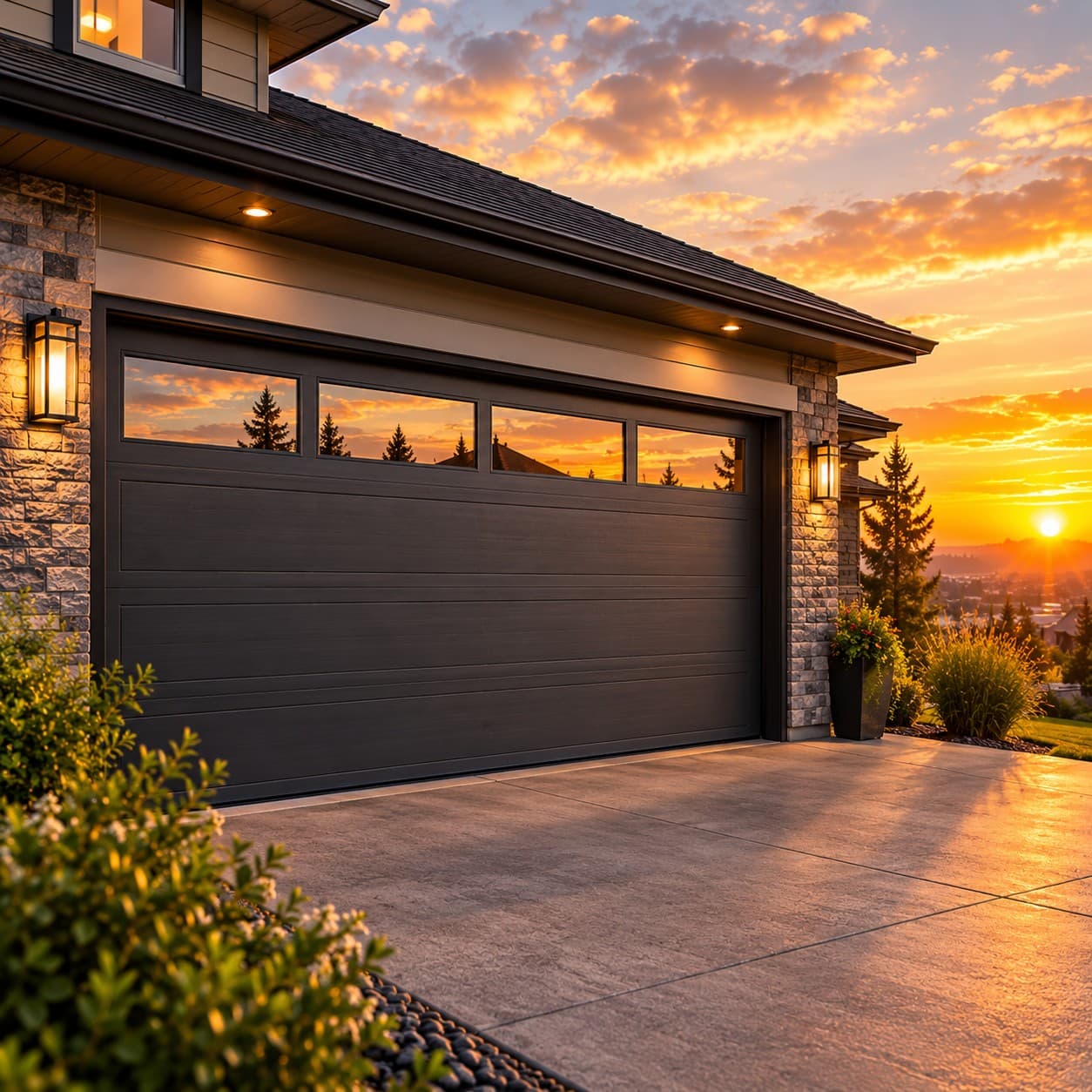 Residential garage door on a house exterior